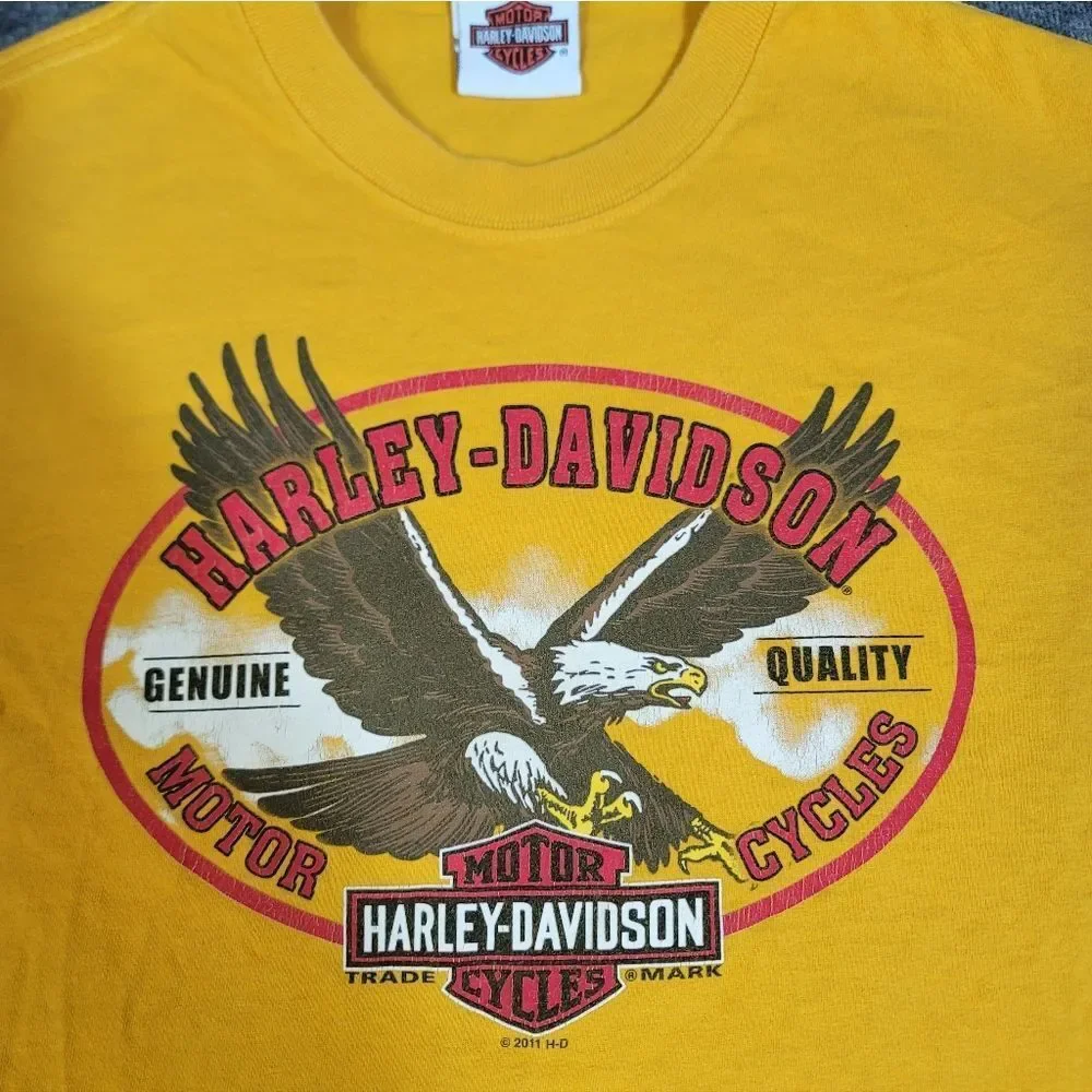 Harley-Davidson Eagle Graphic T-Shirt Medium Yellow Roadrunner San Benito Texas